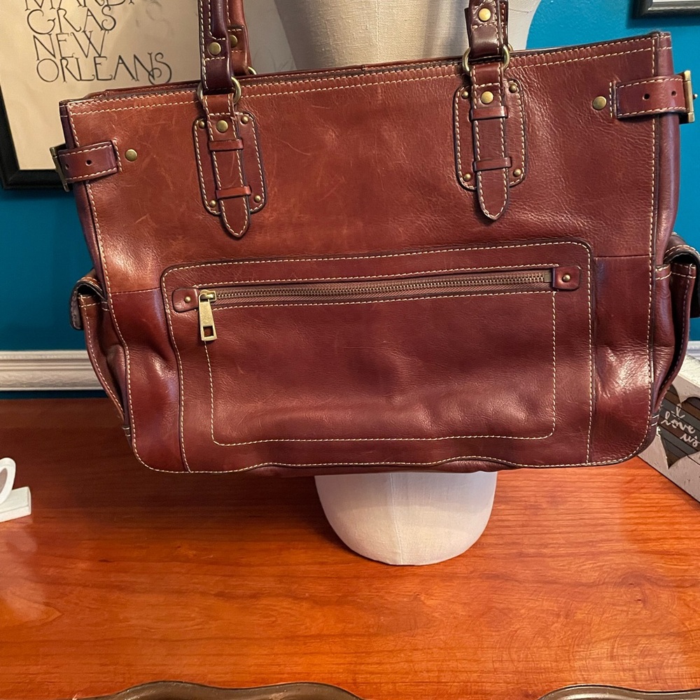 Fossil chocolate brown leather tote